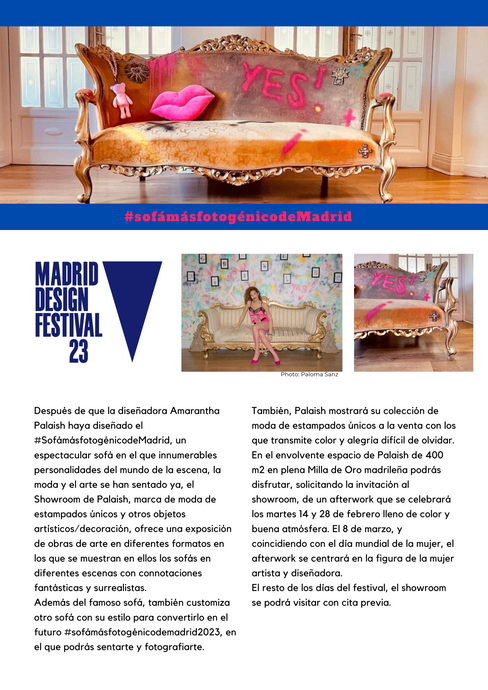 Amarantha Pallás, creativa de PALAISH diseña el #sofámásfotogénicodeMadrid